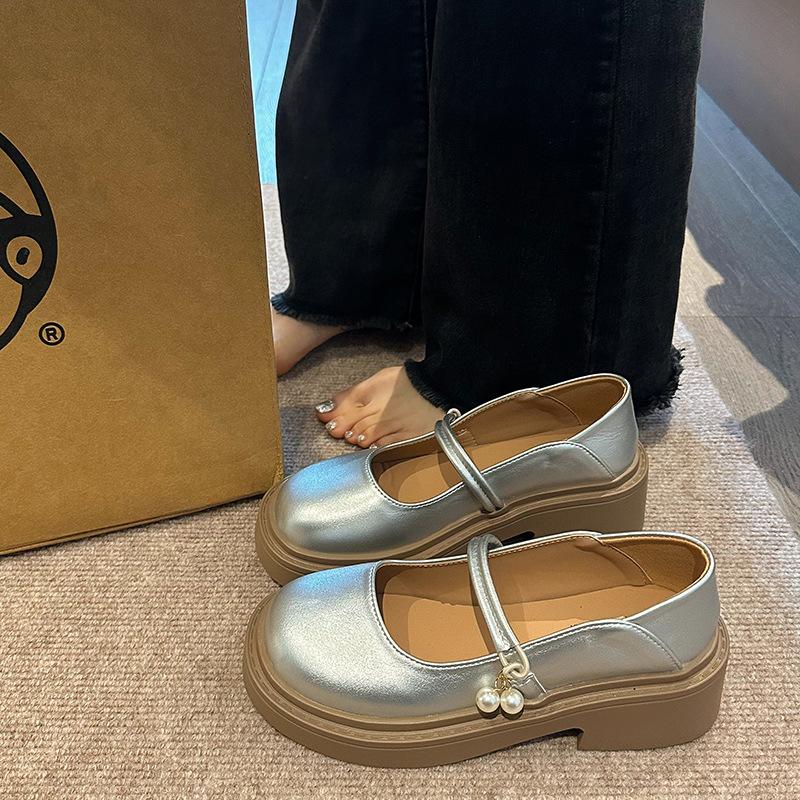 Хит продаж 2025 Новые туфли Мэри Джейн женские Британский стиль Круглый носок Толстая подошва Летние С низкой выемкой Одинарные туфли Удобные