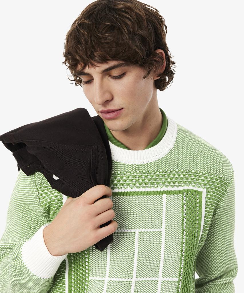 LACOSTE Men'S Tennis Court Jacquard Long Sleeve Crew Neck Pullover Ah0619-56G 4Si
