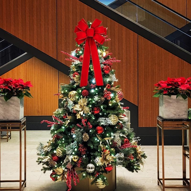 Новые рождественские банты, наружные украшения, большой бант на верхушке рождественской елки, бархатный венок с блестками и золотой каймой, украшение для входной двери