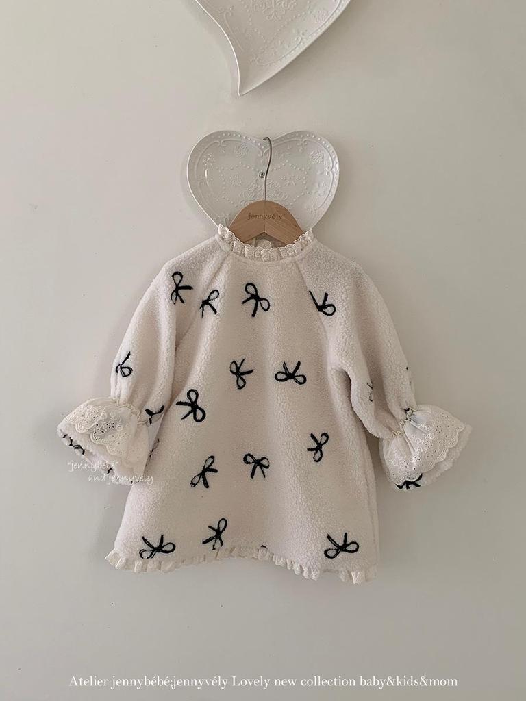 Зимнее платье JennyBebe в корейском стиле из овечьей шерсти для девочек с бантом