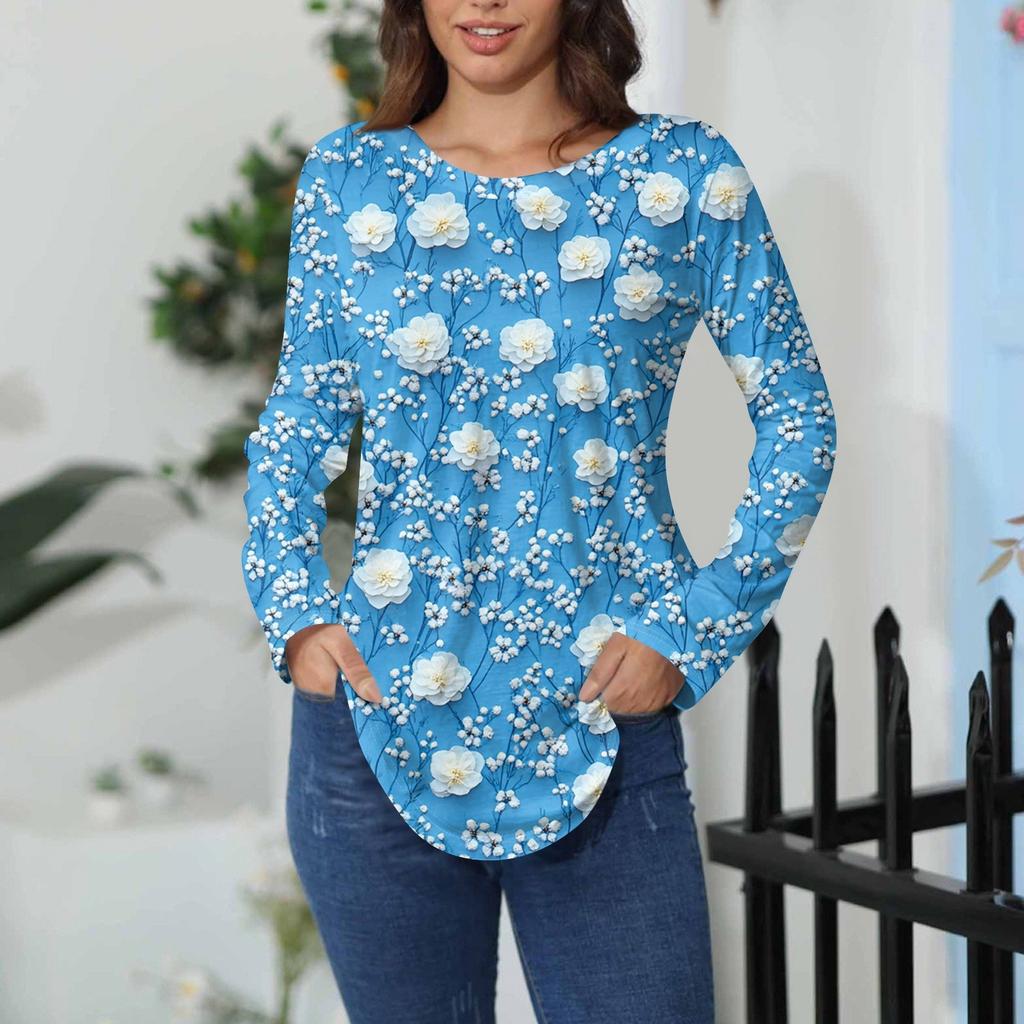 Tee Shirts For Women Fall Casual Long Sleeve Shirts Sweatshirt Vintage Graphic Printing Top Pullover