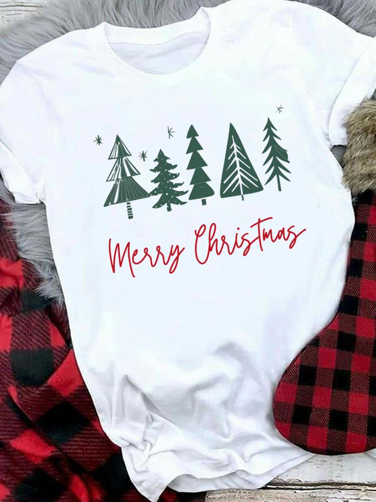 (Азиатский размер) Женская праздничная футболка с принтом, топ для фестиваля, С Рождеством, С Новым годом, с надписью, милая, в стиле 90-х, повседневная, женская, с коротким рукавом, модная, с графическим принтом