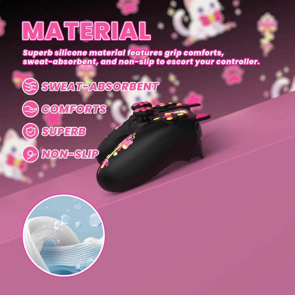 Силиконовый защитный чехол для джойстика PlayVital Sweetheart Kitty PS5, колпачок и наклейка на ручку также совместимы с официальной зарядной док-станцией черного цвета