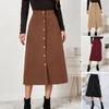 Однобортная однотонная юбка-миди, зимнее вельветовое платье трапециевидной формы с высокой талией, уличная одежда