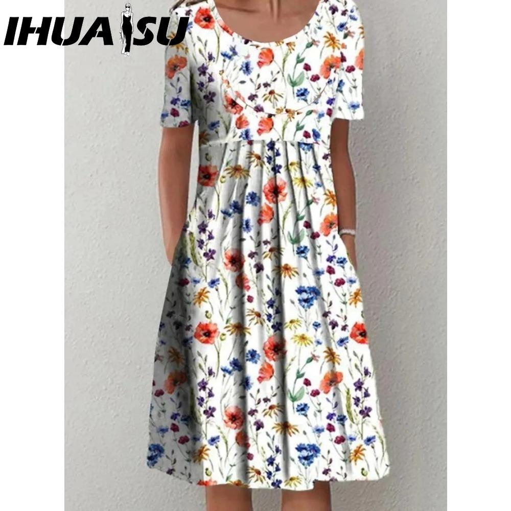 IHUASU Цветочное миди-платье А-силуэта со складками и карманами