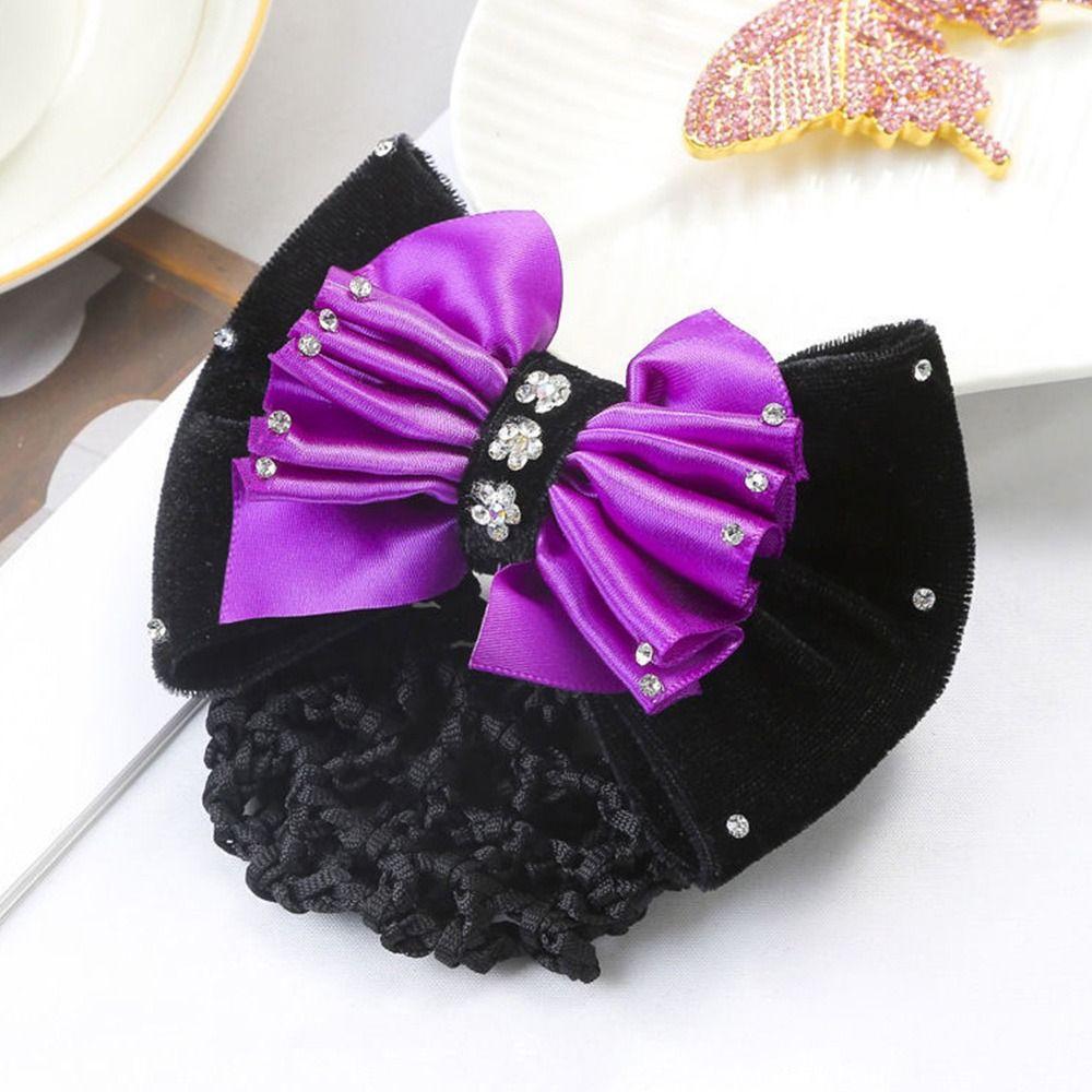 1Pcs Satin Bow Net Bun Hair Cover Bowknot Elastic Hairnet Nurse Stewardess Bun Snood for Women