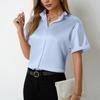 Женские однотонные атласные рубашки с короткими рукавами и воротником-стойкой