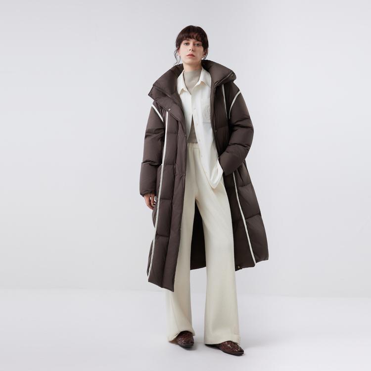 ELLE French Melange Vintage Textured Casual Loose Hooded Long Sleeve Puffer Jacket Women outerwear EY52075