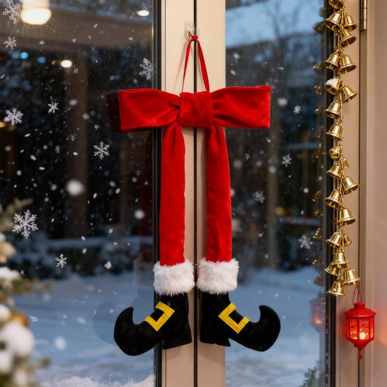 Рождественский эльф, нога, украшение, 14 дюймов, красная плюшевая нога эльфа, подвесное украшение с бархатным бантом для рождественской елки, венка, двери, стены, праздничного декора