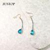 High-end Blue Diamond Droplet Pendant Earrings for Women, Long Tassel Crystal Earrings Simple Light Luxury Zircon Earrings
