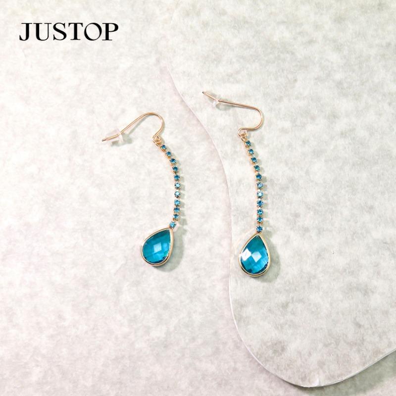 Высококачественные серьги-подвески с каплями голубого бриллианта для женщин, длинные серьги с кисточками из кристаллов, простые легкие роскошные серьги из циркония