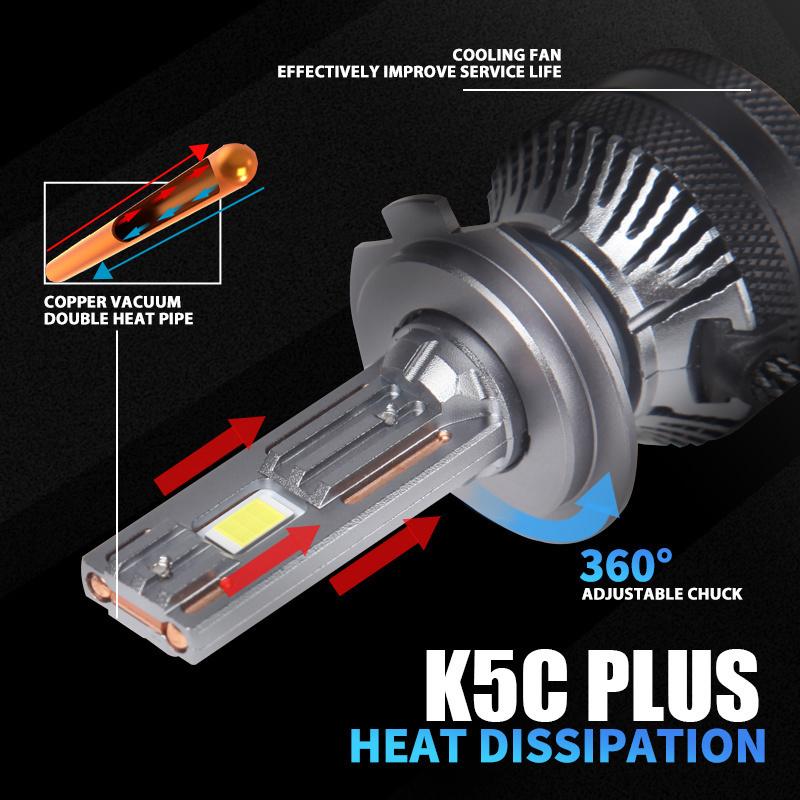 DAWN KNIGHT 140W K5C PLUS H7 H11 H1 H4 Светодиодная лампа для фар 4300K LED HB3 HB4 Двойная медная трубка Светодиодный комплект для автомобиля 12V 2 шт.