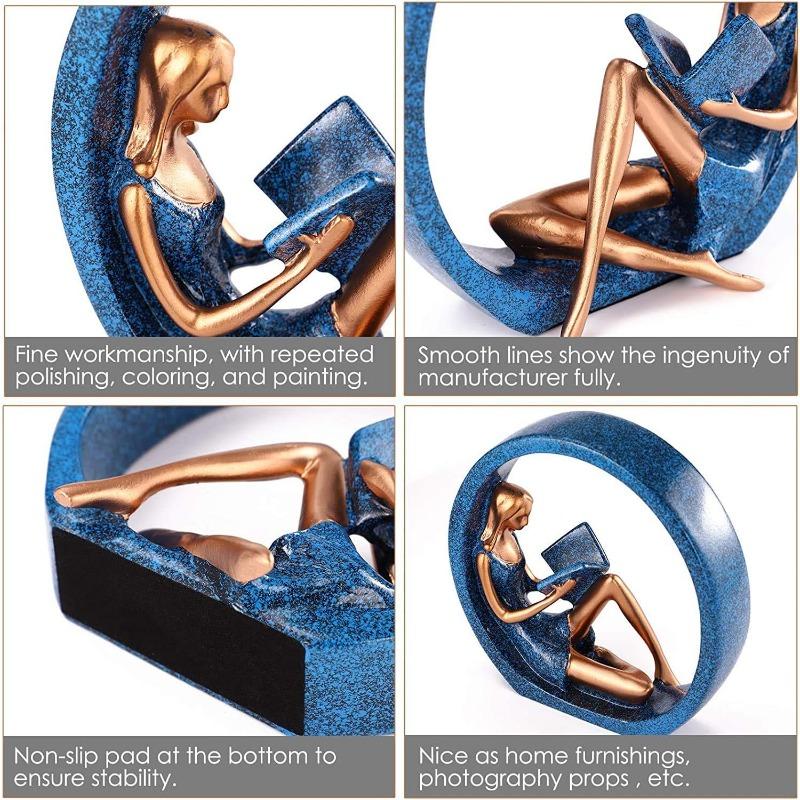 Статуэтки для чтения, офисное украшение, персонажи из смолы, украшение для девочек-йогов, круговое украшение для рабочего стола учителя-читателя