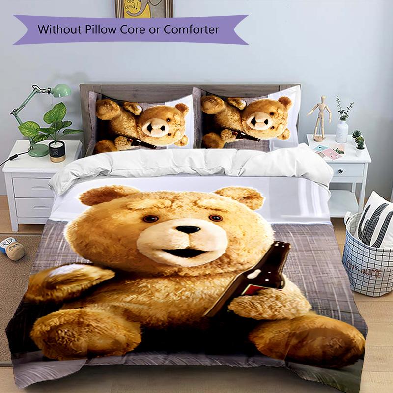 3pcs Cartoon Teddy bear Ted1 pattern bedding set duvet cover set includes duvet cover &pillowcases, perfect all season bedroom decoration & gift
