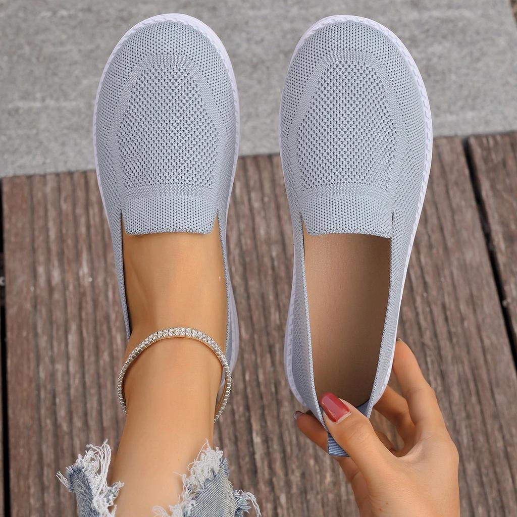 Модная женская повседневная обувь, летние однотонные кроссовки без застежек, женская модная сетчатая дышащая повседневная обувь, нескользящие мокасины для ходьбы на плоской подошве