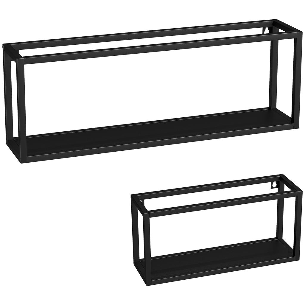 Set of 2 Wall Shelves, 15 kg Load Capacity, for Wall Mounting, Steel, Black