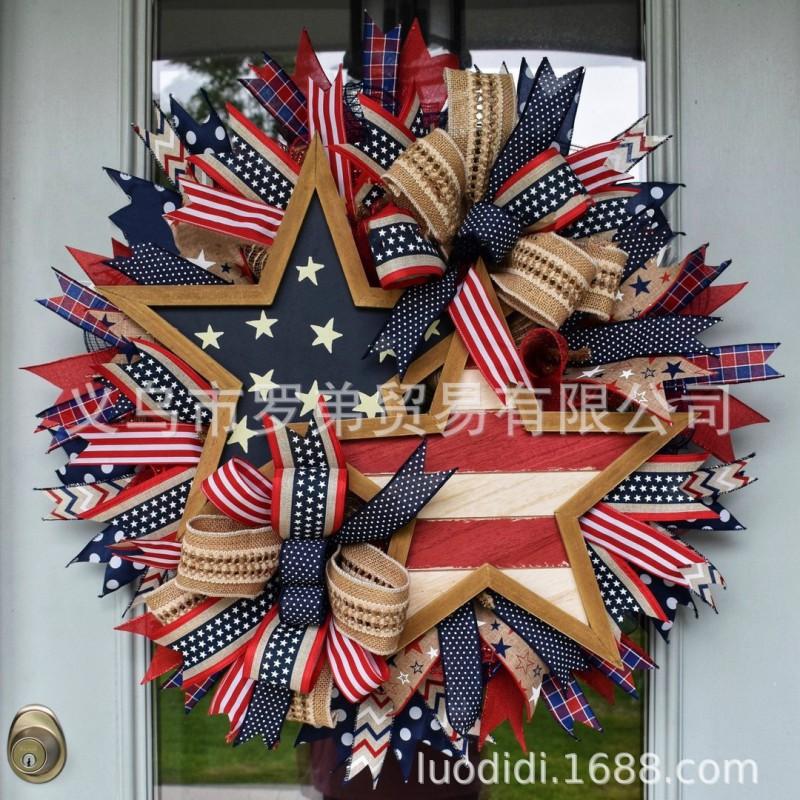 4th Of July Wreath Door Hanging Decoration With USA Flag Patriotic Party Home Outdoor Festive Display