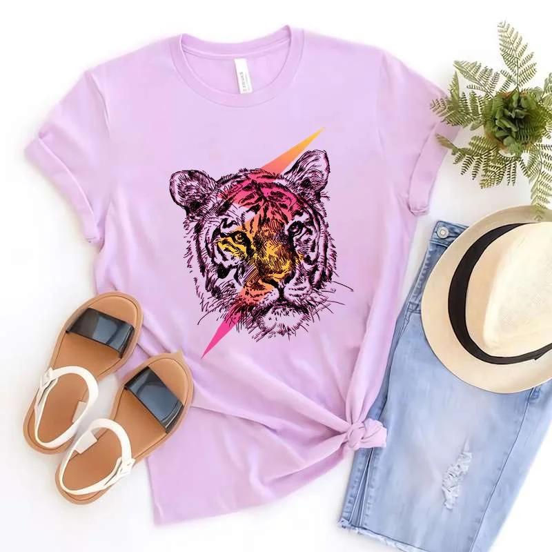 Tiger Graphic Short Sleeve Women Round Neck T-shirt Summer Casual Modal Shirt