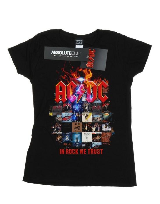 AC/DC Женская/Дамская Хлопковая Футболка с Изображением Обложки Альбома In Rock We Trust