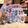 Labubu Painted Beads Phone Chain Hairball Keychain Sweet Girl Anti-Lost Wrist Strap Bracelet Earphone Case Charm Bag Decor