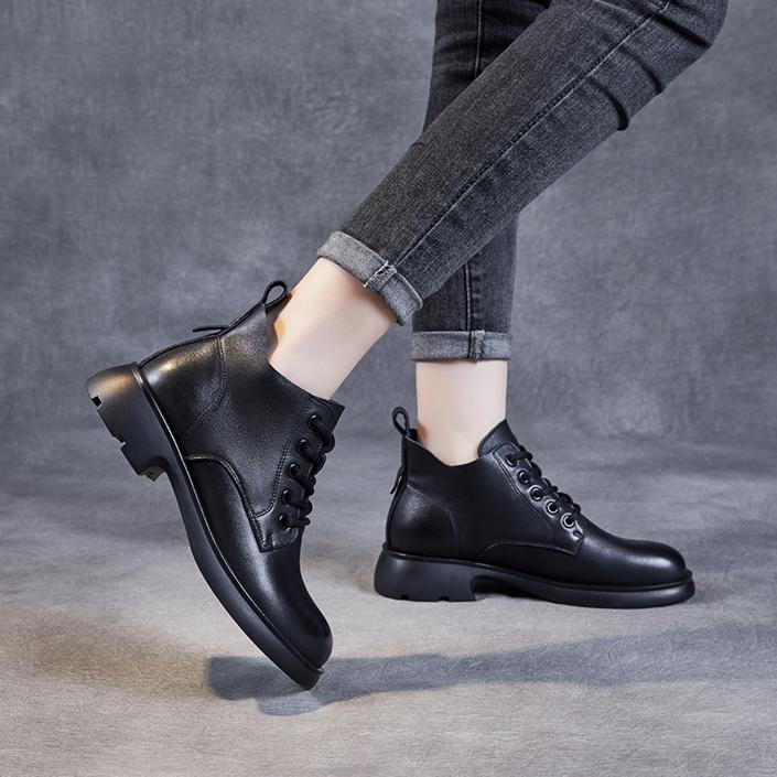 Johnature Женская обувь. Короткие ботинки из натуральной кожи. Повседневные однотонные универсальные ботинки на шнуровке.