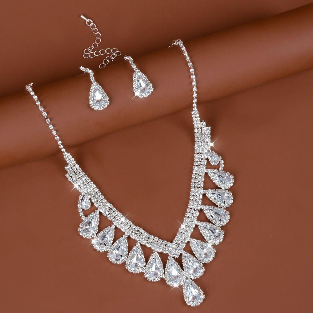 Rhinestone Crystal Jewelry Set Shining Necklace Bridal Earrings Banquet