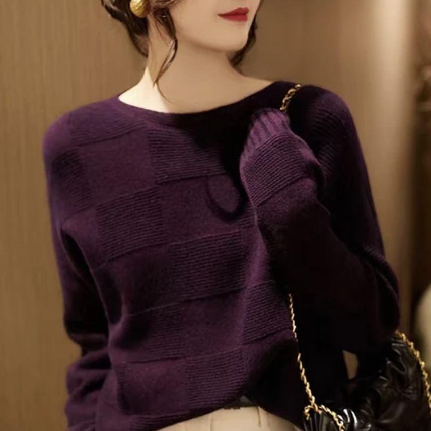 Large Block Texture Design Knitted Sweater Loose and Slimming High-end Temperament Women's Autumn and Winter Three-dimensional Long Sleeved Top