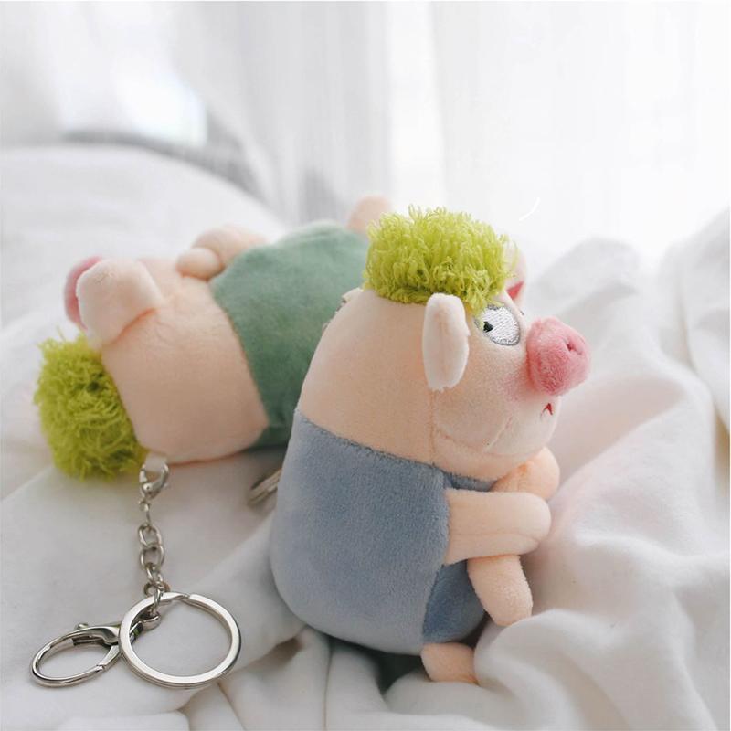 Adorable Animal Keychain Green Funny Hair Animals Pig Doll Toy Plush Pendant