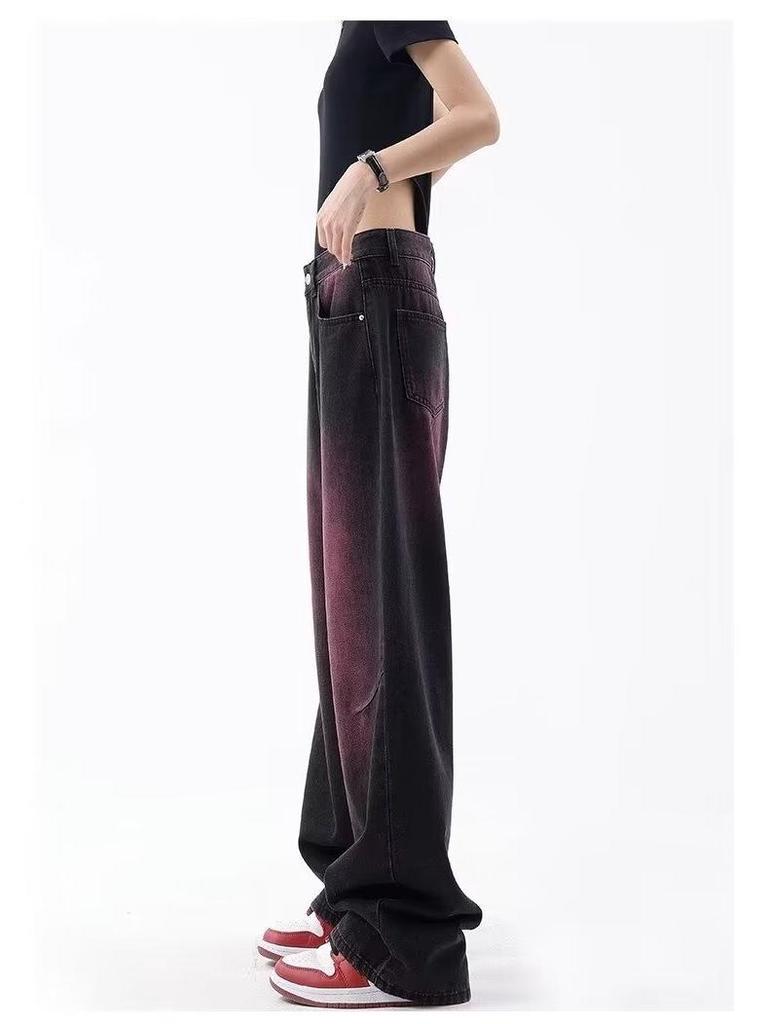 Мужские джинсы в стиле ретро-граффити: Модные, красивые, широкие, свободные, прямые брюки для мытья полов