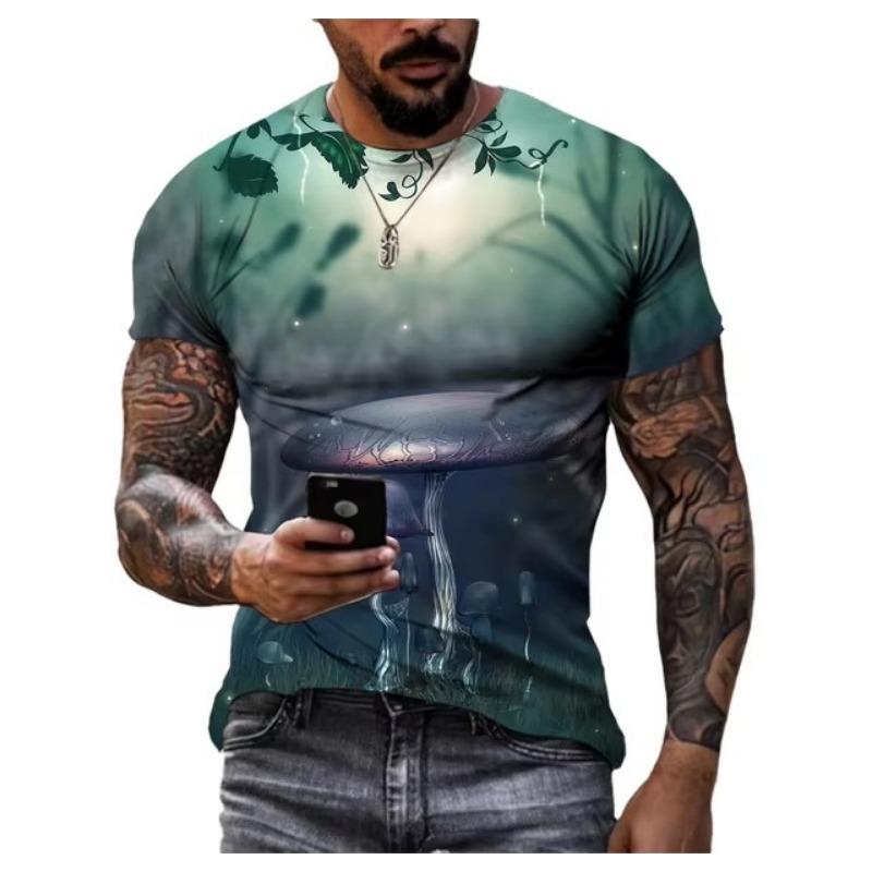 Футболки с графическим принтом для мужчин, модные футболки с рисунком природных пейзажей, красивые повседневные футболки с 3D-принтом, летние топы с изображением гор и рек