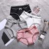 Japanese Style Solid Color Women Panties Bowknot Decor Ribbed Mid-rise Cute Girls Briefs Breathable Soft Underwear