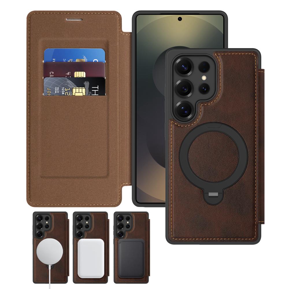 KEYSION Кожаный кошелек-книжка для Samsung Galaxy S25 S26 Ultra 5G S26+ S25 FE Слот для карт Магнитный 360-градусный держатель-кольцо Чехол для телефона