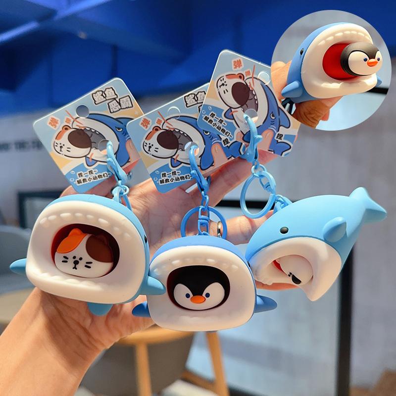 Cat Aquarium Shark Squeeze Keyring Creative Funny Silicone Penguin Pendant Cute Soft Polar Bear Keychain