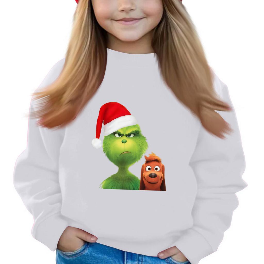 Рождественские пуловеры с круглым вырезом для девочек, детские топы с принтом