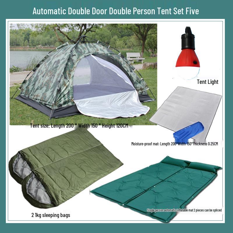 Camouflage 1-2 Person Windproof Pop-Up Camping Tent with Double Doors and Mesh