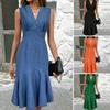 Женское летнее платье, повседневное платье-миди с V-образным вырезом без рукавов, облегающее коктейльное платье для работы и повседневной носки