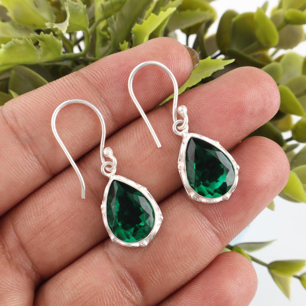 Green Emerald Gemstone Earrings Jewelry, Handmade Gorgeous Silver Earrings , 925 Sterling Silver Jewelry For Wedding Gift