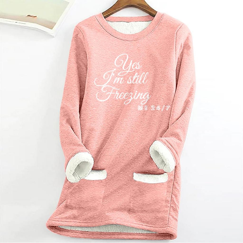 Women's Autumn And Winter Large Size Loose Thickened And Lamb's Wool Warm And Fitted Bottom Shirt With Pocket