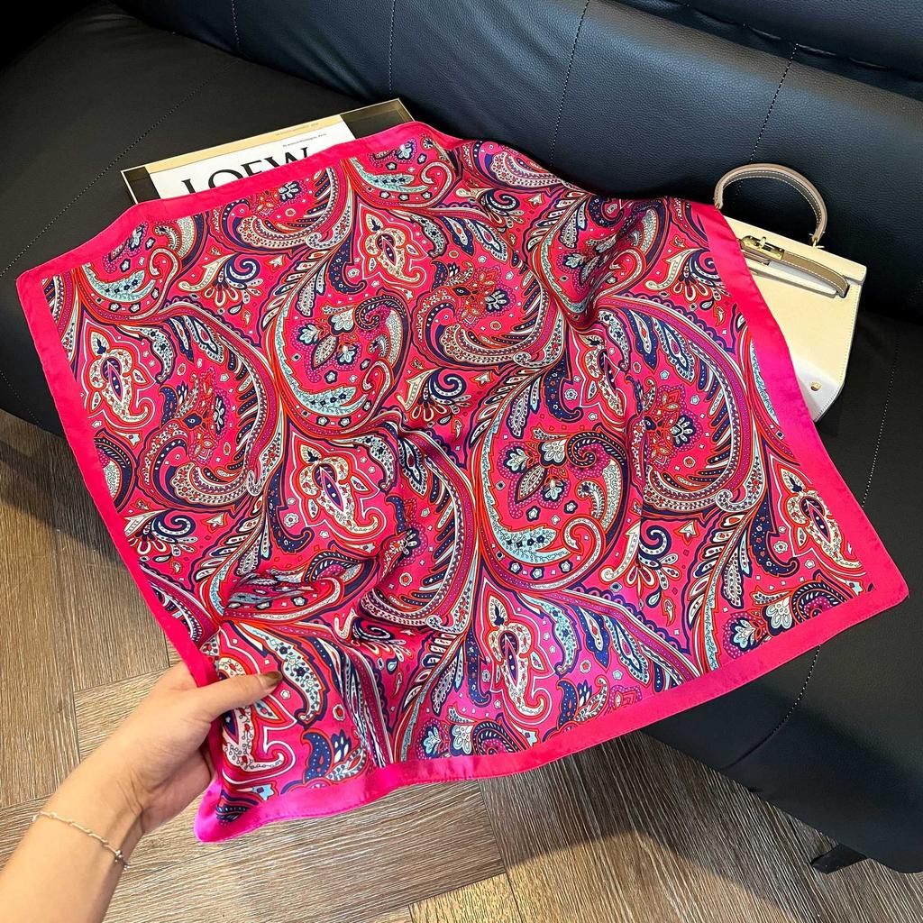 Luxury Paisley Square Scarf Women Print Satin Neckerchief Spring Hair Band Foulard Bandana Echarpe Tie Shawl Wraps
