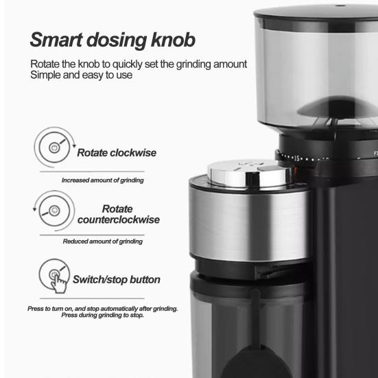 Электрическая кофемолка с жерновами, Plug-Play, управление одним касанием, простая в очистке, автоматическая машина для измельчения кофейных зерен с плоскими жерновами