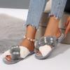 Fashion Fashion Mix Color Faux Fur Slides Women 2025 Winter Luxury Pearl Glitter Cotton Indoor Slippers Warm Short Plush Slippers