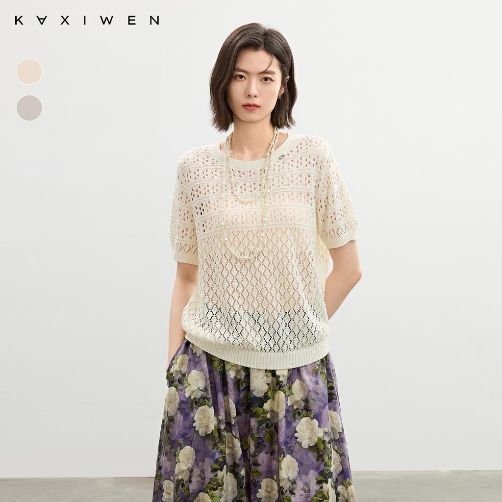 Qianwen Hollowed Out Round Neck Knitted Sweater