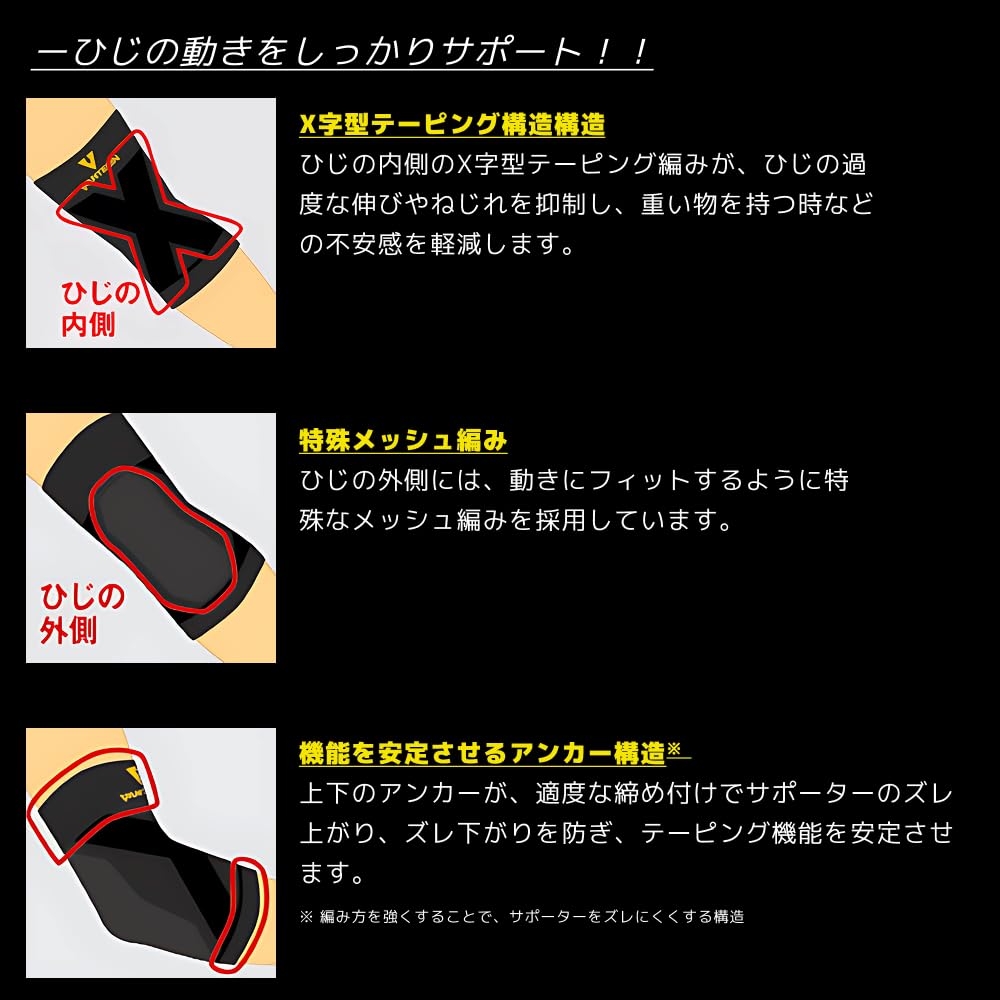 Vantelin Elbow Circumference Black Support, Large/Large (Elbow 25-28cm),