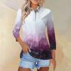 Женский модный повседневный топ на пуговицах с рукавом три четверти с градиентным принтом и лацканами