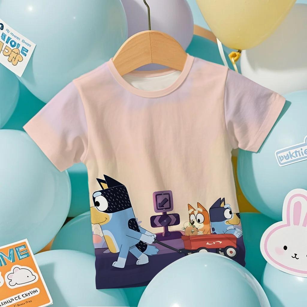 Модная Мужская Футболка с 3D Принтом Аниме Bluey, Летняя, Прохладная, С Коротким Рукавом, С Мультяшным Аниме Принтом, Повседневная, Для Улицы, Мужская и Женская Футболка, Топ