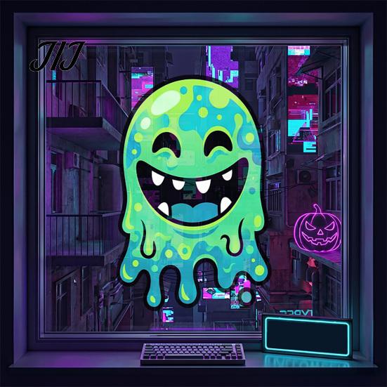 Translucent Frosted Glass Film Halloween Ghost Static Window Clings, Cartoon Stickers Cute Decor for Door Mirror, Reusable Spooky Party Decorations