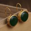 Vintage Green Round Zircon Drop Earrings for Women Gold Color Fashion Jewelry Female Gift