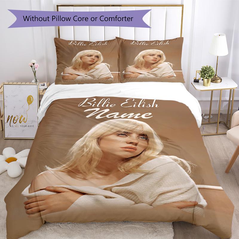 3pcs Custom Name Billie Eilish Bedding Set Duvet Cover Closure Includes 1 Duvet Cover & 2 Pillowcases, Soft and Comfortable for All Seasons.