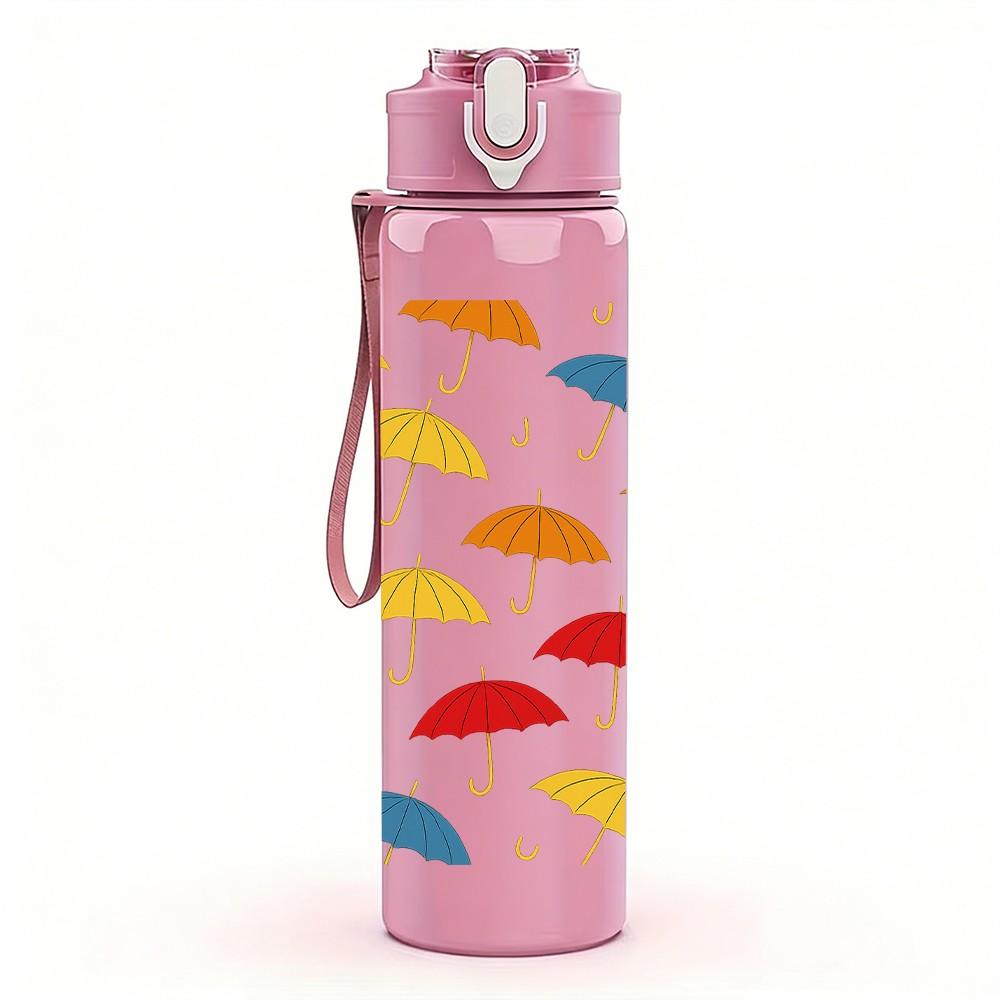 1PC Colorful Leaf Seamless Print 750ml Color Plastic Sports Water Bottle Leakproof Flip Straw Lid Suitable for Sports Office Home Use