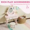Kids Dressing Table Girls Vanity Set With Mirror And Stool 7 Play Accessories Drawer Desktop Storage Pink